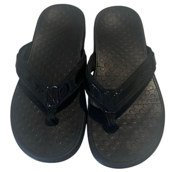 Vionic Tide Black Patent Detail Toe Post Slide Sandals Size 9 - Picture 6 of 8